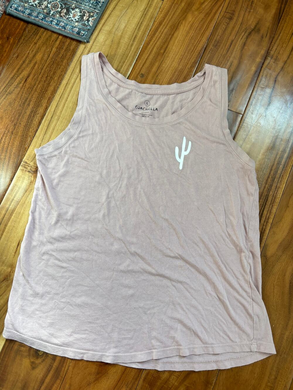 Coachella 2017 Souvenir Tank Top Light Pink Cactus Design Size L